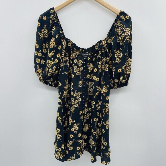 City Chic Womens Plus Size Small 16 Quirky Corset Peplum Blouse Golden Posy 1514 - Picture 2 of 7